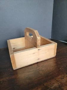 PRIMITIVE WOODEN TOOLS BOX HOLDER WITH HANDLE cottage cabin lodge handmade - Picture 1 of 12