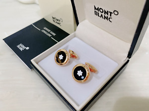 Mont blanc MB ROSE Gold black star Round Stainless Steel Cufflinks Boxed