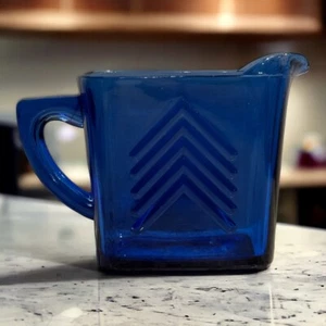 Vintage~Hazel Atlas~Cobalt Blue~Depression Glass~Chevron~Creamer Pitcher~G11** - Picture 1 of 10