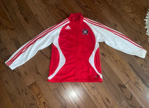 Adidas Jacket Men's 2XS Red Chicago Fire MLS Soccer 3 STRIPES Full Zip Cover
