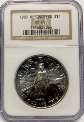 1989 CONGRESS Silver Dollar NGC MS69 - Image 1 of 4