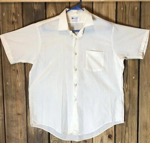VTG 60s BILTMORE Men's Ivory 1 Pocket Collared Short Sleeve Button Down Shirt~16 - Picture 1 of 10