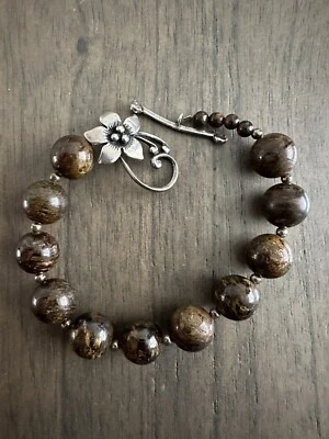 "Brazalete Silpada de plata de ley 925 con cuentas de flores de bronceita tamaño 8,5""" Foto 1 de 4