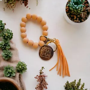 Orange Mama Key Bracelet Keychain Holder Wristlet Women Beaded Bangle Keychain - Picture 1 of 11
