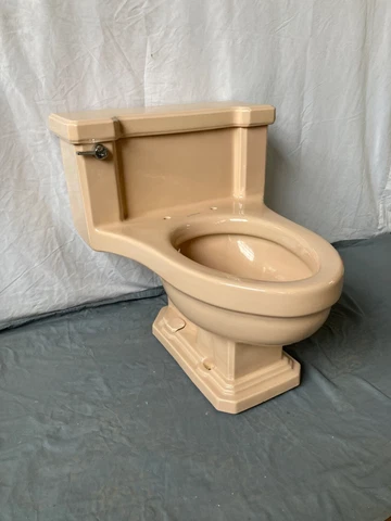 Vtg Mid Century  Deco 1 Piece Low Boy Toilet Persian Brown Tan Standard 107-23E Cover