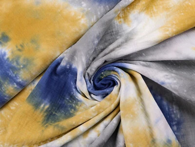 MUSSELIN Stoff Baumwolle Double Gauze BATIK Senf Blau Grau EUR 13,98/m - Bild 1 von 2