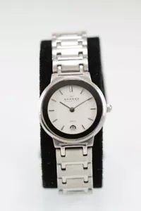 Skagen Watch Women Silver Stainless Steel Water Resist Battery White Date Quartz - Picture 1 of 6