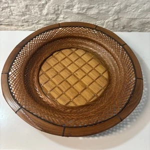 Vintage Bowl Plate Basket Woven Straw Center Piece Ethnic Farmhouse Home Decor - Picture 1 of 16