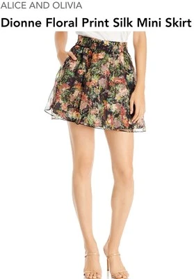Alice + Olivia Dionne Black Floral Silk Mini skirt Size 4 NEW WITH TAGS R$275 - Image 1 of 4