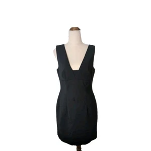 SABA Black Sleeveless Mini Dress Size 10 Deep V Neck Classic Work Cocktail - Picture 1 of 5