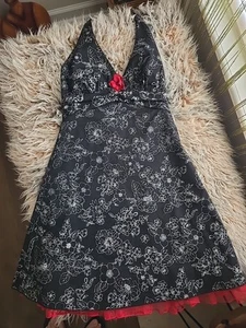 Ruby Rox Black Cotton Floral Halter Knee Dress, Jr.3 - Picture 1 of 5