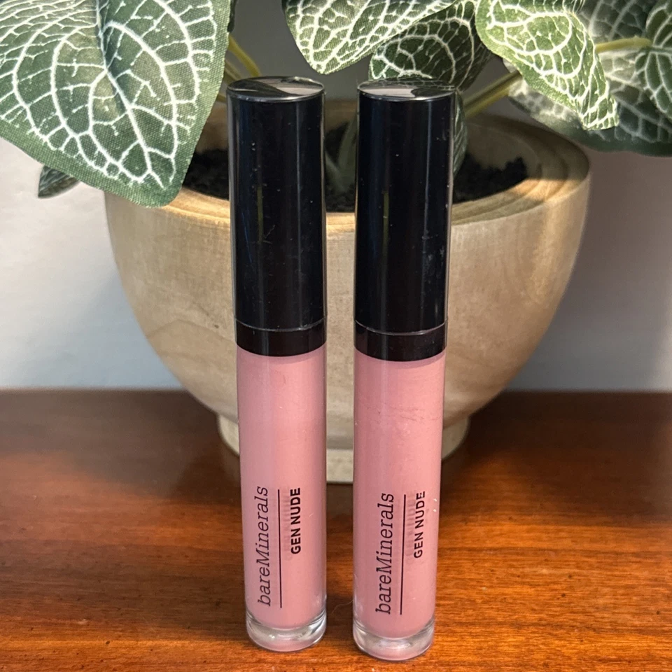 Lote de 2 NUEVAS lacas labiales bareMinerals Gen charol nude tamaño completo mayor 0,12 oz Foto 1 de 1