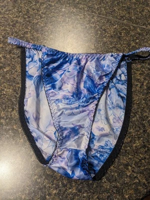 NOS Mervyn's 90s Vintage Floral Shiny Satin String Bikini Panties Floral Purple - Image 1 of 4