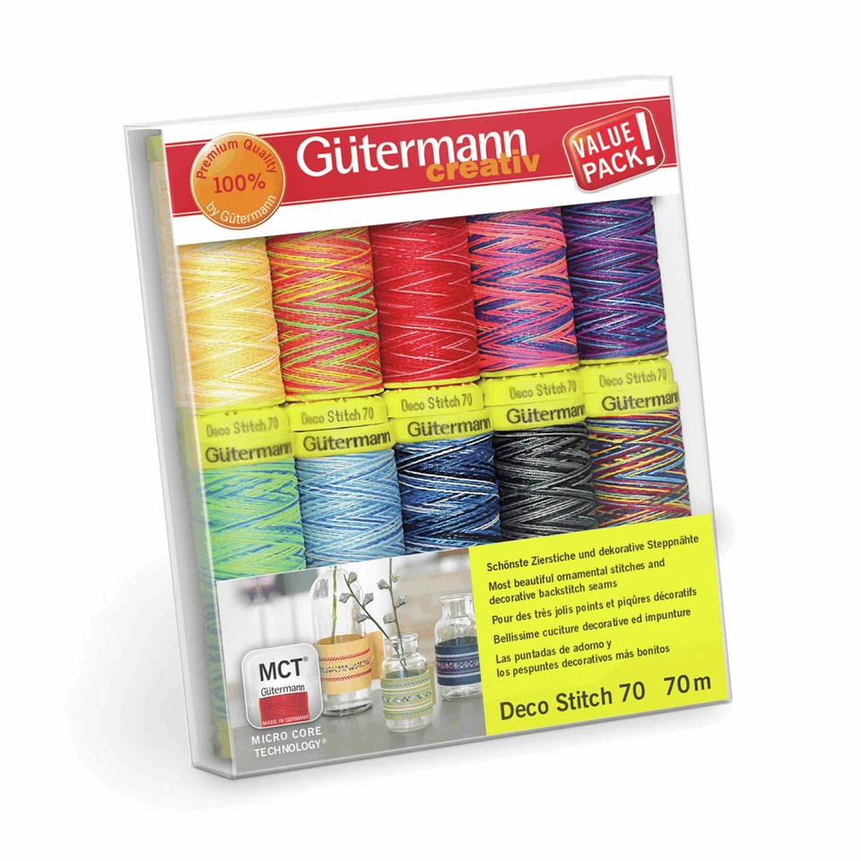 Gutermann Decorative Stitch Thread Set - 10 x 70m Reels - Mix Colours 7021663 - Image 1 of 1