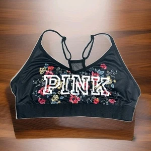Reggiseno sportivo Victoria's Secret ROSA L LARGE ultimate leggermente foderato logo floreale nuovo senza etichette - Foto 1 di 5