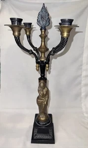 Beautiful Antique Brass Figural Woman 4 Arm Candelabra 21 1/2" - Picture 1 of 21