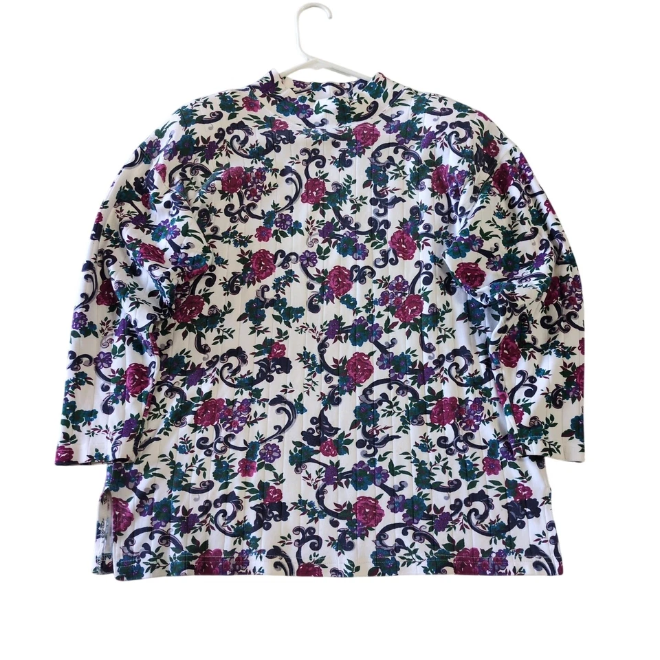 Suéter Jason Maxwell Top Para Mujer Talla M Mediano Blanco Púrpura Floral Manga Larga Foto 1 de 4
