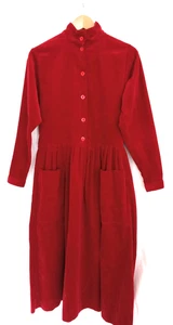 Vintage Neu ohne Etikett neu 80er Laura Ashley ROTES Cord-Midikleid US 8 Großbritannien - Bild 1 von 7