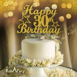 30th Birthday Cake Topper Gold Glitter, 30th Party Decoration Ideas - Picture 1 of 11