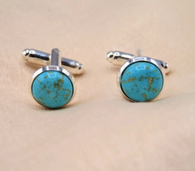 Türkis Edelstein 925 Sterlingsilber Manschettenknöpfe Sonder Geschenk Für Freund - Bild 1 von 4