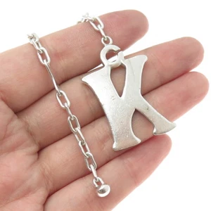 925 Sterling Silver Vintage Letter "K" Initial Key Fob Chain - Picture 1 of 9