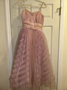 Vintage Pink 60s Prom Dress Tulle READ Emma Domb 10 - Picture 1 of 12