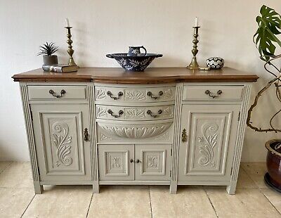 Antique Victorian Mahogany Breakfront Buffet Sideboard In Farrow And Ball “Bone” • 425£