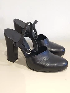 Jil Sander schwarz Made in Italy schwarz Leder klobige Absätze Schuhe Größe 7 EU40 - Bild 1 von 7