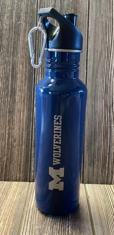 Brand New Michigan Wolverines Blue Aluminum Drink Bottle w/ Sport Top & Clip Cover