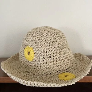 Wide Brim Floppy With Sunflowers 100% Paper Straw Hat Women's One Size Flowers - Picture 1 of 7