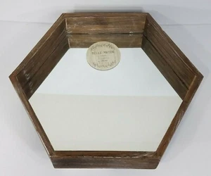 NWT Belle Maison 15" x 18" hexagon natural wood finish decorative mirror - Picture 1 of 11