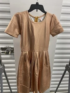LuLaRoe Amelia Dress Fitted Waist Pleated Skirt Shiny Copper Metallic Small NWT - Picture 1 of 6