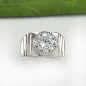 5.90CT Round Cut White Zircon Solid 935 Argentium Silver Men's Wedding Fine Ring