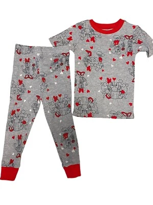 Disney Toddler Boys Mickey & Minnie Mouse Gray & Red Valentines Pajama Set 5T - Image 1 of 4