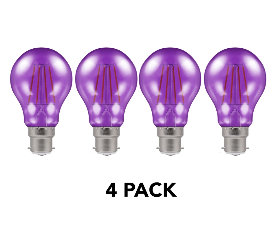 4x Crompton 4.5w LED 25 Watt BC B22 Fitting Bulb Purple GLS - Colour Clear Lamp - Image 1 of 1