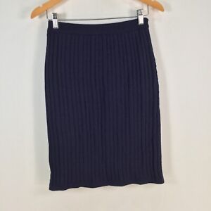 Joshua Berger womens knit skirt size M aus 10 pencil navy blue wool blend 081473