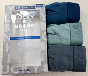 Lucky Brand Men's Boxer Briefs 3 Pack Medium Charcoal Teal Green Cotton Modal - Picture 1 of 6