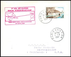 FRANCE 1967 PAN AMERICAN PARIS to SAN FRANCISCO FIRST FLIGHT COVER FFC - Picture 1 of 5