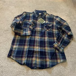 Vintage Sears Flannel Shirt Perma-Prest Red Blue Plaid Large 1960’s W/ Tags READ - Picture 1 of 17
