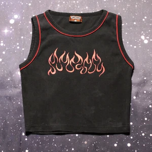 Kids Vintage Black Biker Tank Top with Flames - Small - Milwaukee 2003 Ride - Picture 1 of 6
