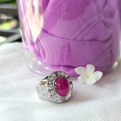 Anillo Rubí Africano Marco Plata 925 Chapado en Oro Blanco Incrustado con Circón Blanco Foto 1 de 4