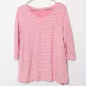 J Jill Pure Jill Pink Striped VNeck 3/4 Sleeve High Low Tunic Cotton Top M - Picture 1 of 9