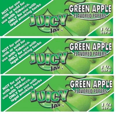 TRES PAQUETES de papeles de liar Juicy Jay's GREEN MANPLE con sabor tamaño 1 1/4 Foto 1 de 3