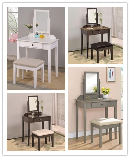 Traditional Iris Wood Vanity Makeup Table w/ Adjustable Mirror & Stool 3 PC Set - Image 1 of 1