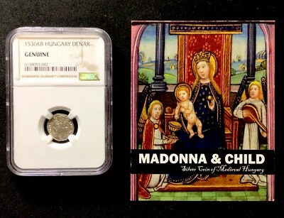 1536 KB Hungary Denar! Madonna And Child! Early Silver! NGC Genuine! ENN Coins - Image 1 of 4