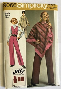SIMPLICITY 9066 MISSES' Sz 14 JUMPSUIT & PONCHO VTG PATTERN UNCUT - Picture 1 of 3