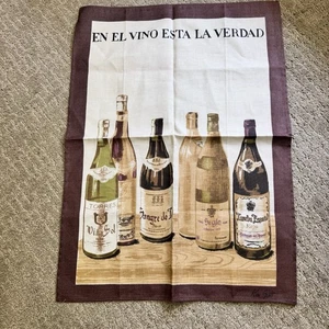 Vintage Linen Tea Towel Ken Scott Zucchi Italy Wine Bottles W/ Spanish Quote - Picture 1 of 5
