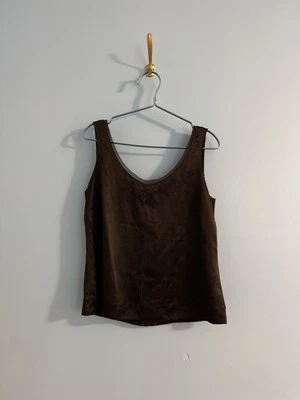 vintage 100% silk brown tank with lace detail size 6 - Image 1 of 4