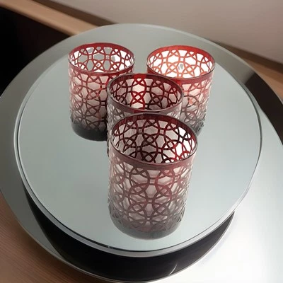 Red Lattice Barware Retro  drinking Glass Burgundy  4 PCS for Hotels & Bars - Image 1 of 4
