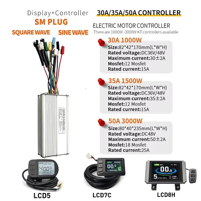 Controlador E-Bike 36V/48V KT 30A-50A + Pantalla LCD para Motor Sin Escobillas 1000W-3000W Foto 1 de 4